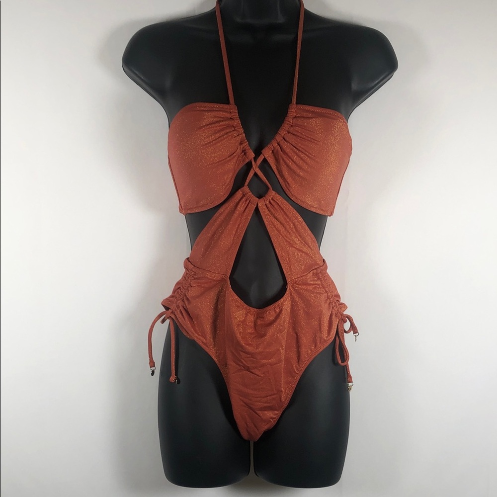 NWT Victoria Secret Y2K Inspired Monokini Rust Sparkle Cutout One-Piece Swimsuit